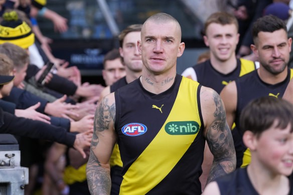 Dustin Martin played his final AFL match against the Kangaroos on July 30.