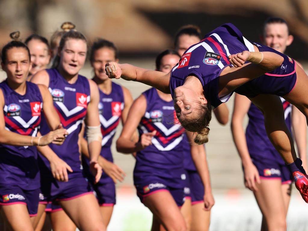 Emma O'Driscoll backflipping after an early-season win. Picture: Paul Kane/Getty Images