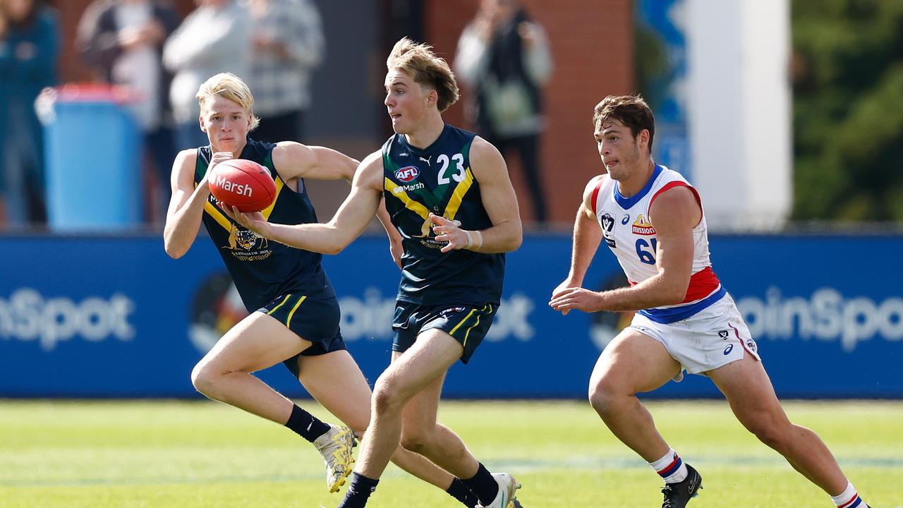 Tom Gross in action for the AFL Academy in April. Picture: Michael Willson/AFL Photos via Getty Images