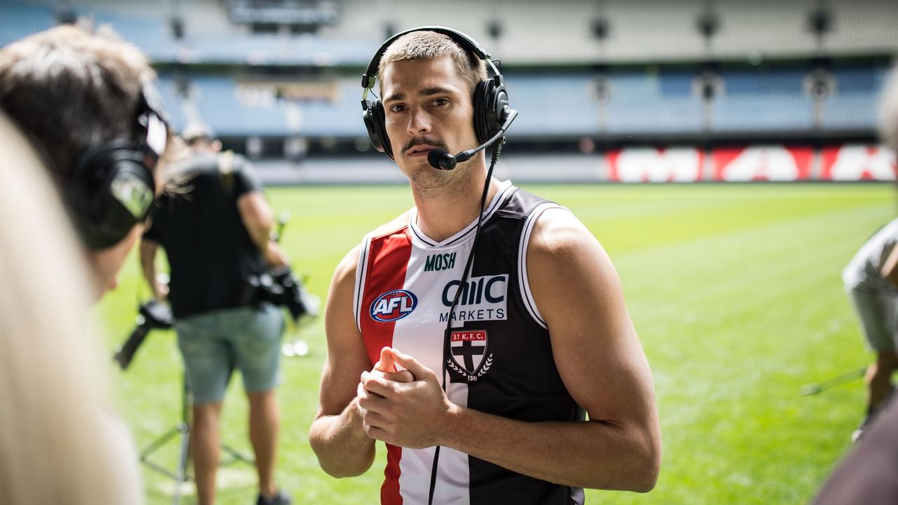 [PLAYERCARD]Jack Steele[/PLAYERCARD] speaks to the media during AFL Captains Day at Marvel Stadium. Picture: Darrian Traynor/Getty Images