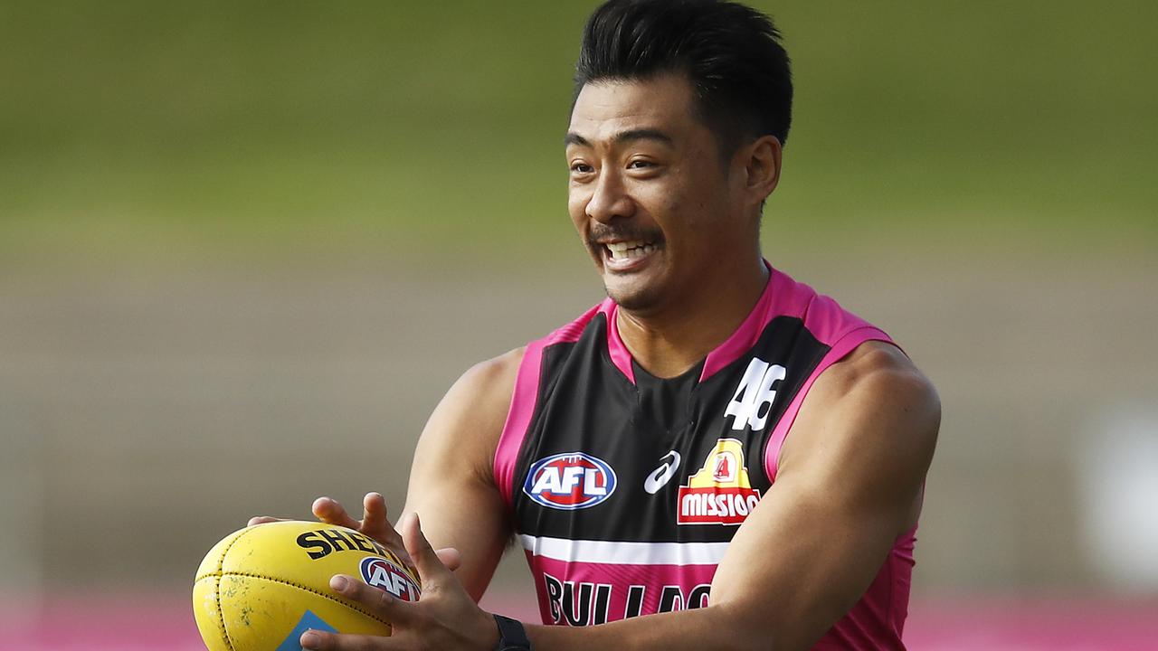 [PLAYERCARD]Lin Jong[/PLAYERCARD] during a training session at Whitten Oval this week. Picture: Daniel Pockett/Getty Images.