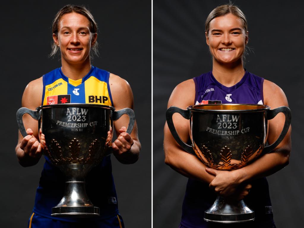 West Coast captain Emma Swanson and Fremantle skipper Hayley Miller are both intent on successful AFLW seasons. Pictures: Getty Images