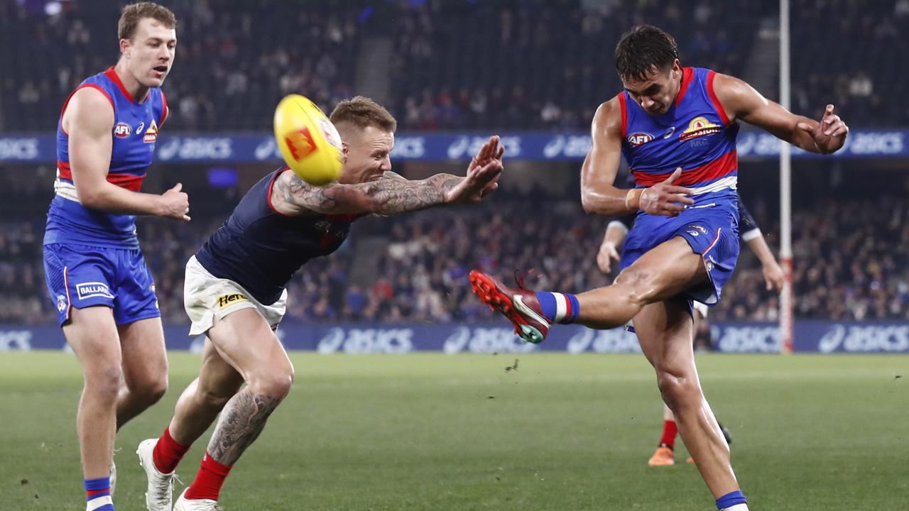 Jamarra Ugle-Hagan ices the game with his fifth and final goal against the Demons. Picture: Darrian Traynor/Getty Images