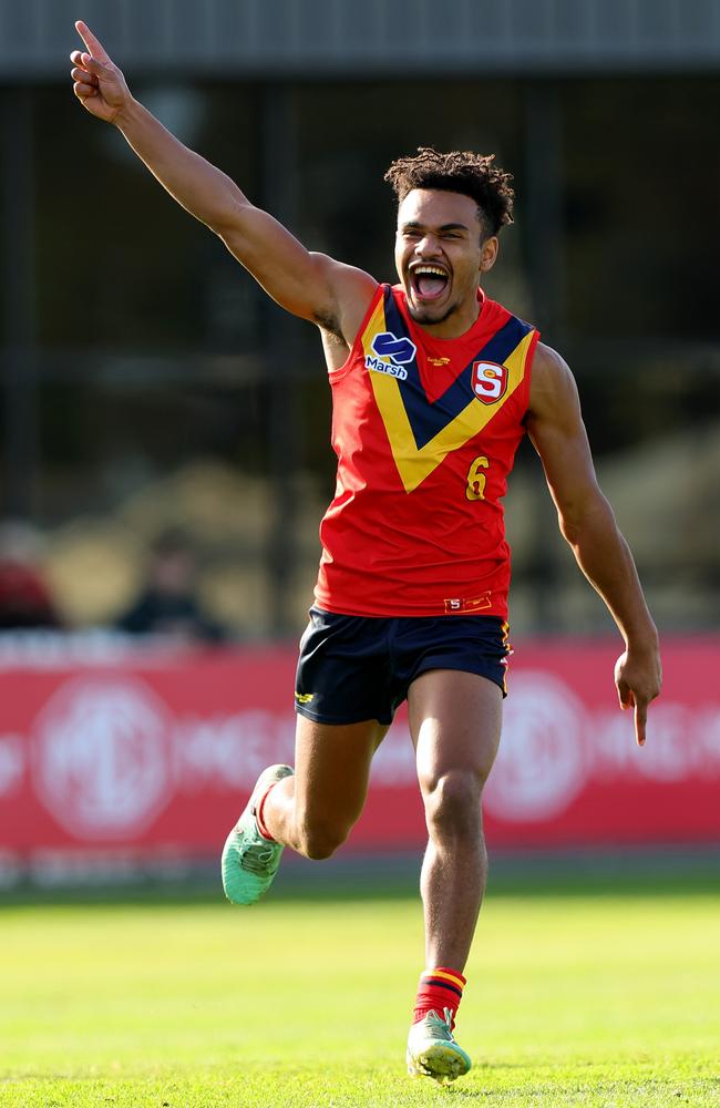 Benny Barrett showed off his X-Factor on Sunday. Picture: Sarah Reed/AFL Photos via Getty Images.