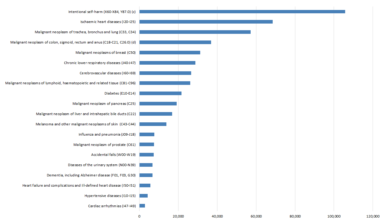 Graph: Years of Potential Life Lost (YPLL) for leading causes, 2018