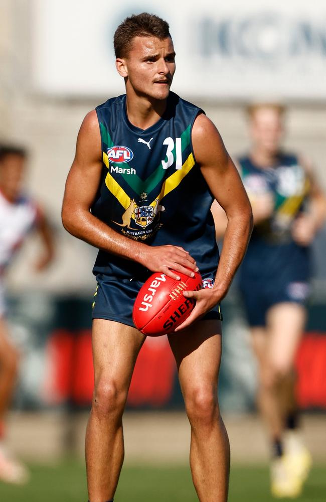 Taj Hotton playing for the AFL Academy. Picture: Michael Willson/AFL Photos via Getty Images