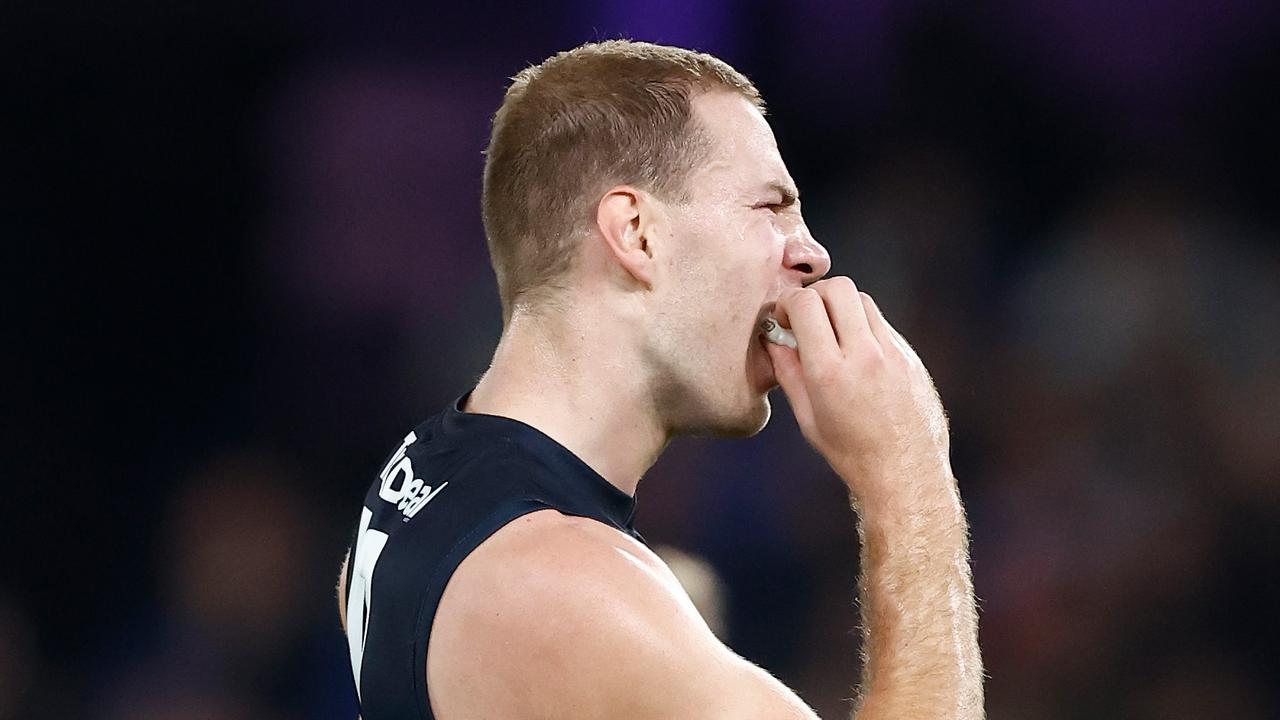 Harry McKay didn’t have his kicking boots on once again. Picture: Michael Willson/AFL Photos via Getty Images