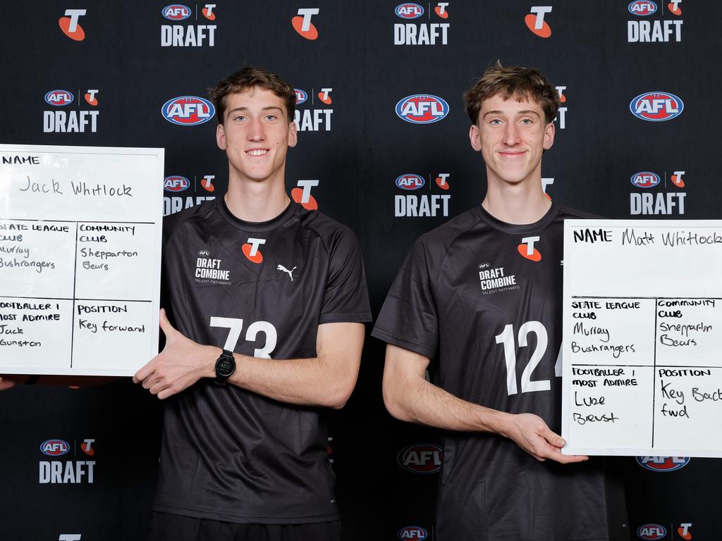 Jack and Matt Whitlock are both rated as top 30 prospects in this month’s draft. Picture: Dylan Burns/AFL Photos via Getty Images.