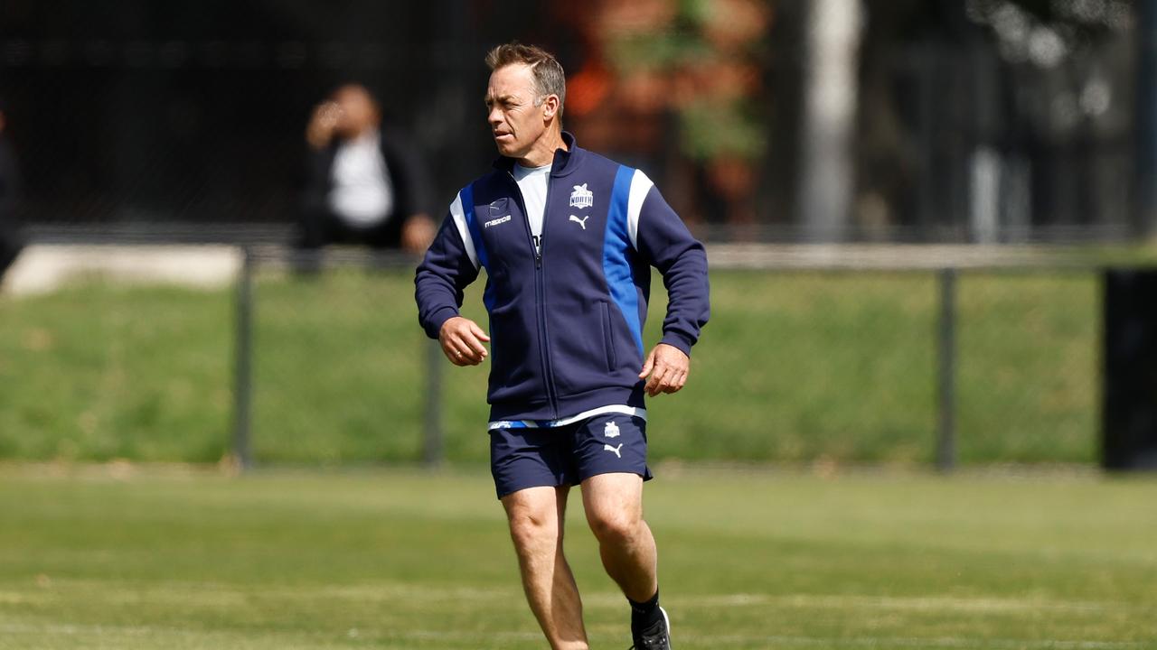 Coach Alastair Clarkson took the young Roos through their paces on day 1. Picture: Michael Willson/AFL Photos