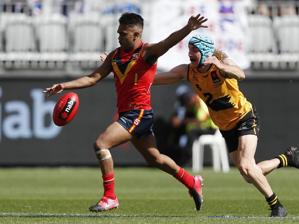 Isaiah Dudley is the nephew of retired stars [PLAYERCARD]Shaun Burgoyne[/PLAYERCARD] and Eddie Betts. Picture: AFL Photos/Getty Images