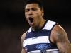 MELBOURNE, AUSTRALIA - SEPTEMBER 06: Tim Kelly of the Cats celebrates a goal during the 2019 AFL First Qualifying Final match between the Geelong Cats and the Collingwood Magpies at the Melbourne Cricket Ground on September 06, 2019 in Melbourne, Australia. (Photo by Dylan Burns/AFL Photos via Getty Images)