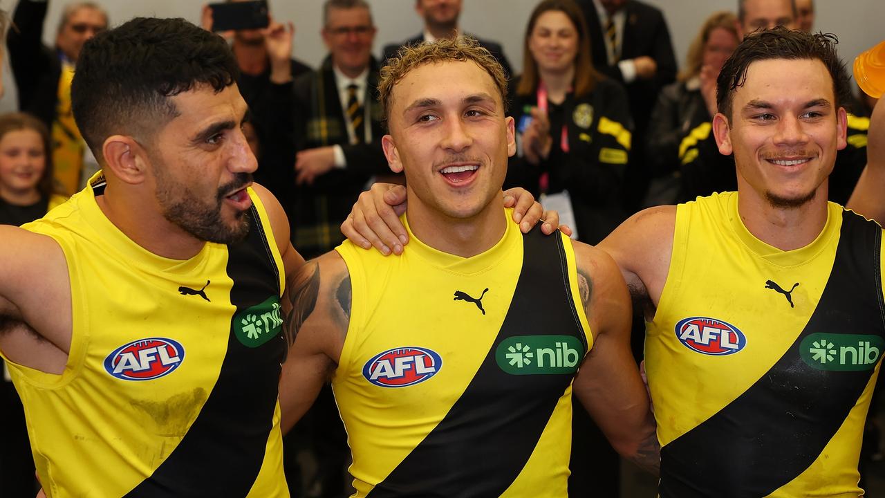 While [PLAYERCARD]Marlion Pickett[/PLAYERCARD] has retired, [PLAYERCARD]Shai Bolton[/PLAYERCARD] and [PLAYERCARD]Daniel Rioli[/PLAYERCARD] may have also played their last games in the yellow and black. Picture: Paul Kane/Getty Images