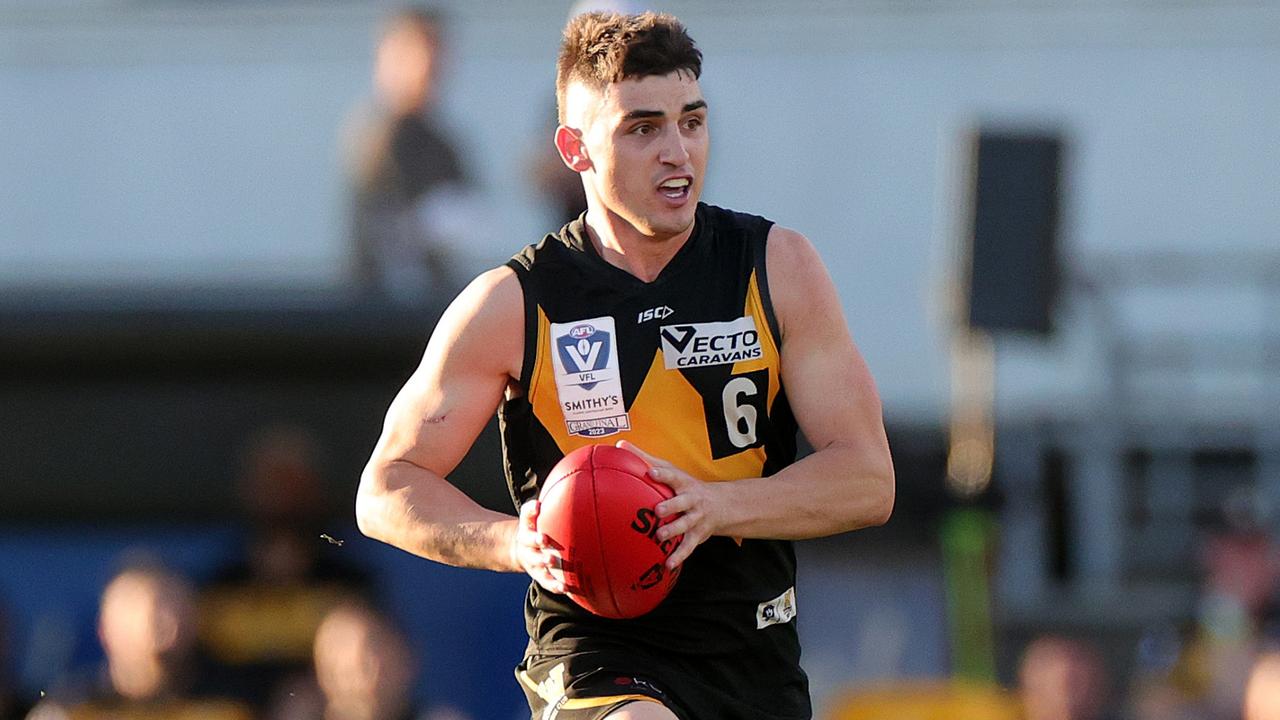 Shaun Mannagh booted six goals in the VFL grand final. Picture: Kelly Defina/AFL Photos/via Getty Images