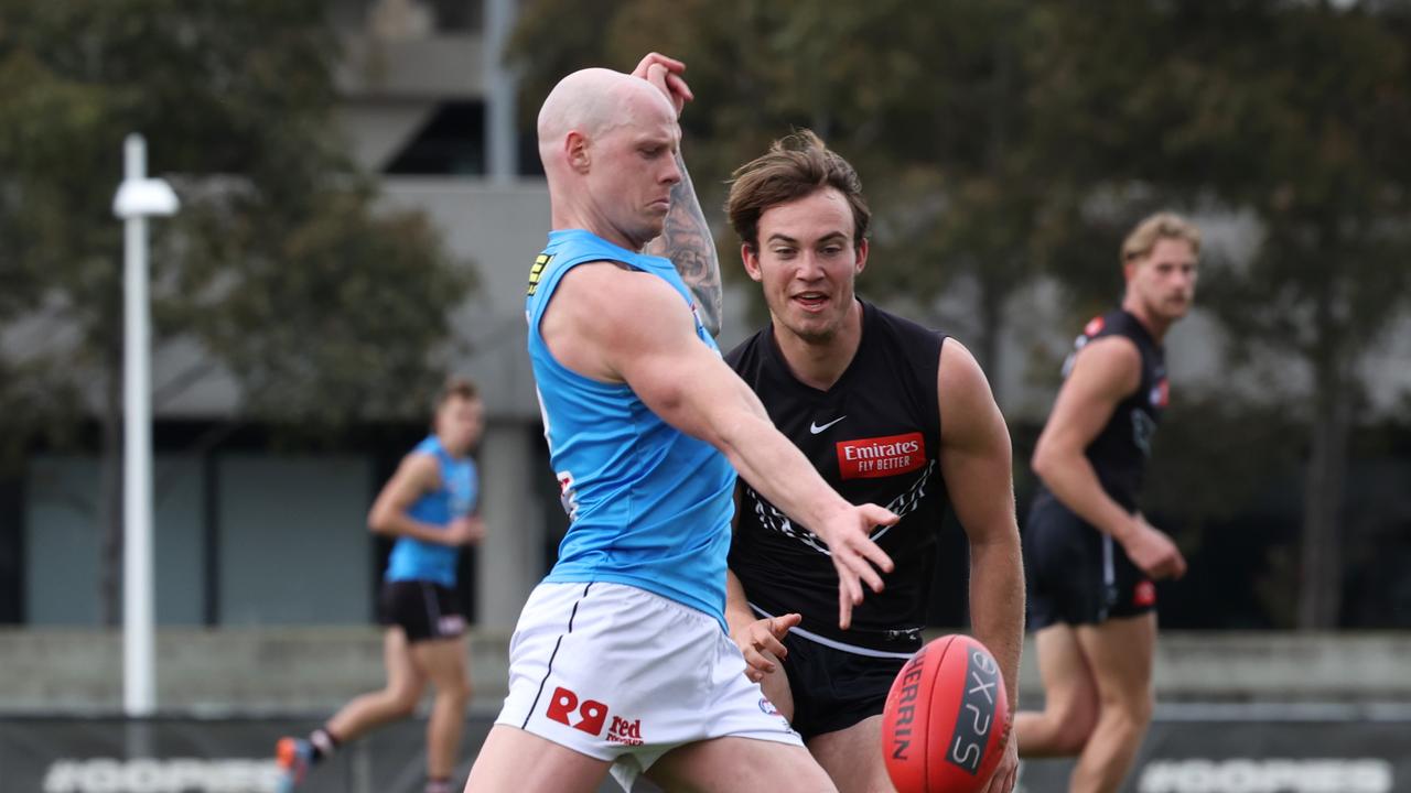 [PLAYERCARD]Zak Jones[/PLAYERCARD] during a practice match against Collingwood on the weekend. Picture: Ian Currie