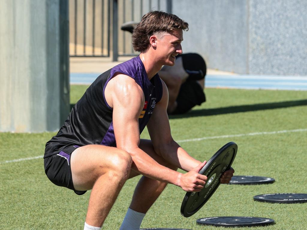 Fourth year key forward Jye Amiss looks to have added considerable size to his frame. Pic: Fremantle FC