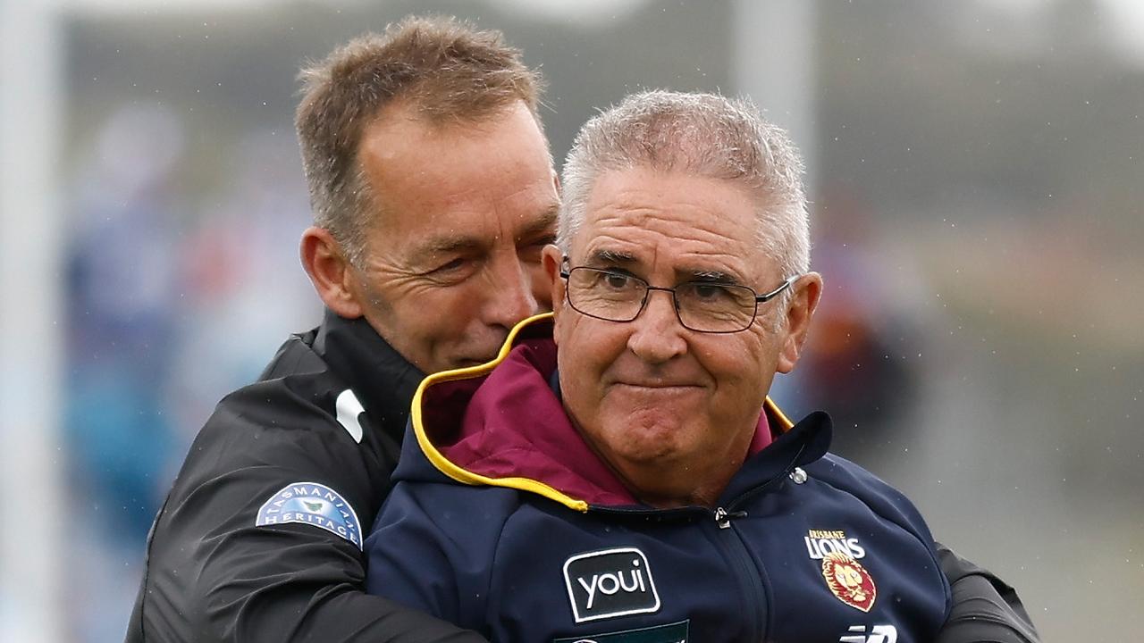 Clarkson and Chris Fagan when their teams met in round 5 this year. Picture: Michael Willson/AFL Photos via Getty Images.