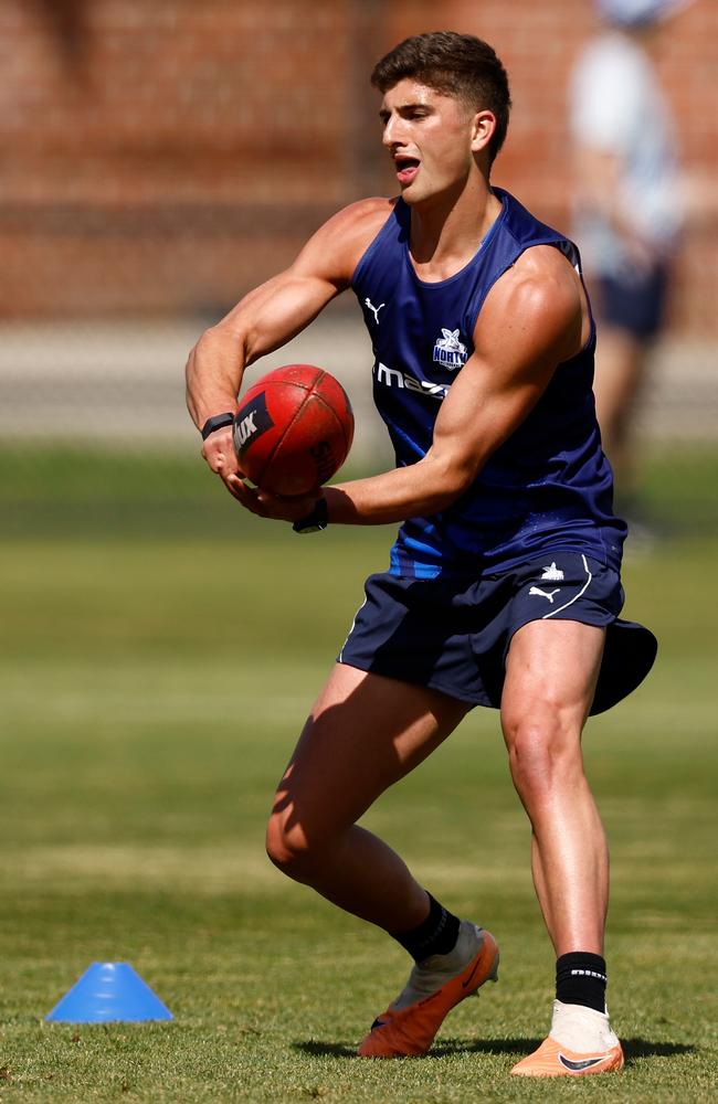 Harry Sheezel was back for the start of his second pre-season on Monday. Picture: Michael Willson/AFL Photos