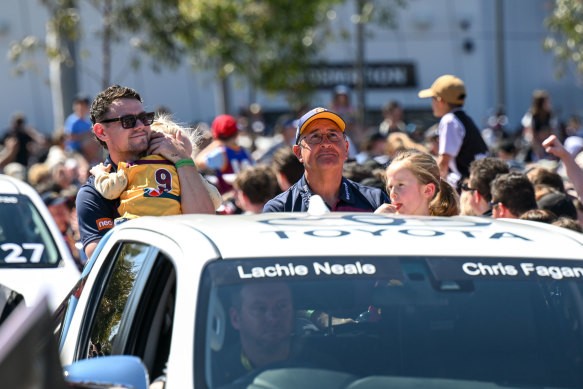 Lachie Neale and Chris Fagan at last year’s grand final parade.